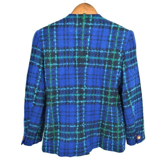 Vintage Talbots Blue & Green Tartan Plaid Wool Blend Clueless Blazer Sz 4 - Picture 2 of 8
